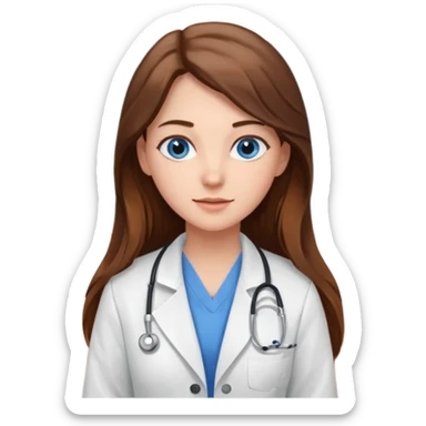 pretty female nursing student with long brown hair, blue eyes inside a classroom at university sticker