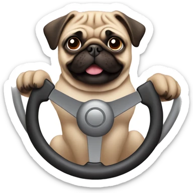 pug using a steering wheel  sticker