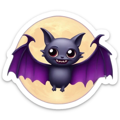 realistic full moon dripping purple behind with vampire bat wings flying in front sticker