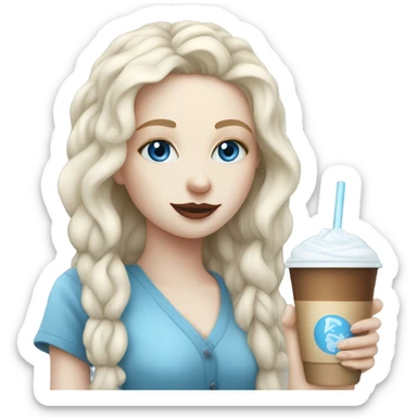 Pale skin girl with blue eyes drinking ice latte  sticker