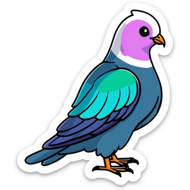 Nicobar pigeon with colorful iridescent plumage, distinctive long neck feathers, and white tail sticker