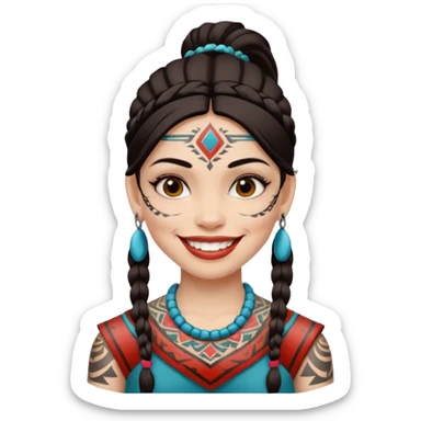 tribal girl Tattooed, white skin, smile sticker