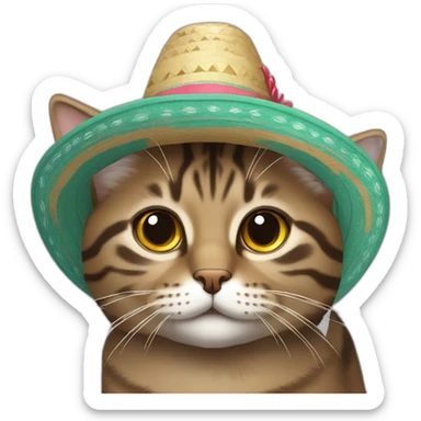 brown gray tabby cat wearing a sombrero sticker