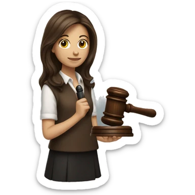 Long brown haired girl holding gavel sticker