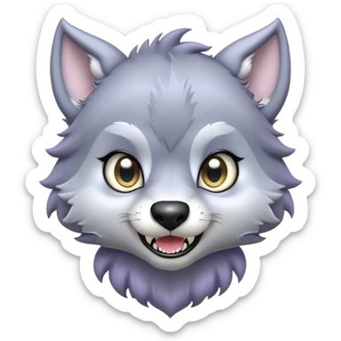 Cinematic Cute Werewolf Portrait Emoji, with a cuddly, miniature lupine form in soft moonlit grays and silvers, featuring oversized sparkling eyes and a sweet, endearing snarl, simplified yet irresistibly adorable, highly detailed with a gentle glowing outline that captures the playful, heartwarming essence of a little werewolf! sticker