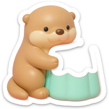 otter hugging pastel jelly cake in vinyl figure style sticker
