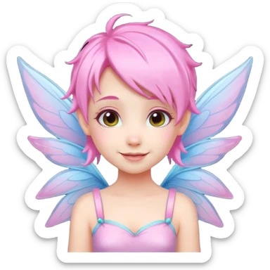 A tiny pastel fairy with pink hair with glowing wings and a sweet smile  sticker