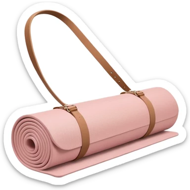 light dusty pink yoga mat rolled up, with tan carrier strap sticker
