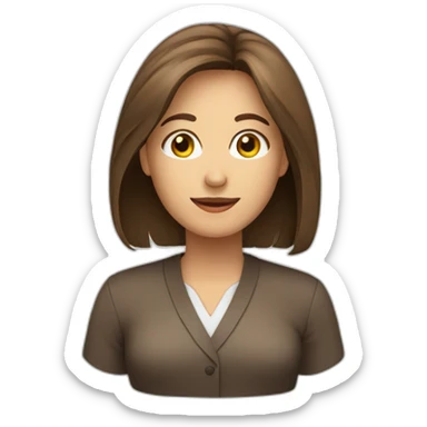 receptionist desk brown hair brown shirt sticker