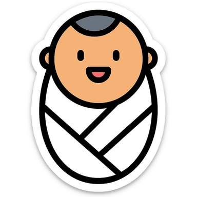 lightly tanned baby swaddled in a white blanket icon sticker