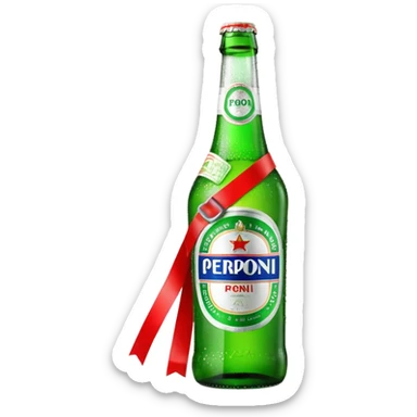 Glass bottle Peroni with red marketing tape sticker