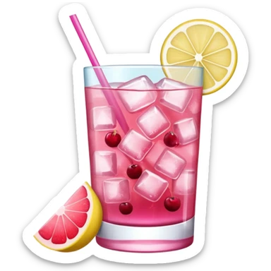 Pink cocktail with ice and fruits sticker