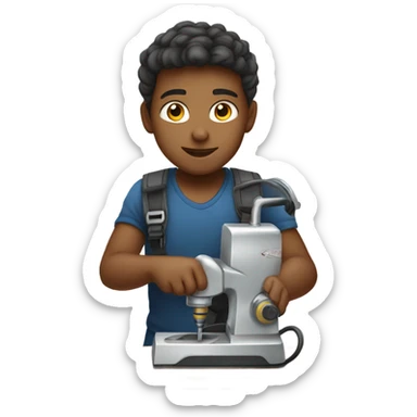 boy using polishing machine on the sailboat sticker