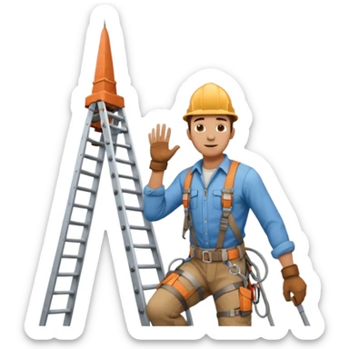 steeplejack man on a ladder beside a spire sticker
