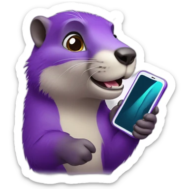 a purple marmot with a phone in the hand, calling sticker