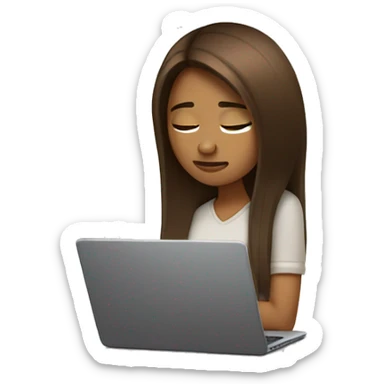 Exhausted brown straight hair girl with laptop  sticker