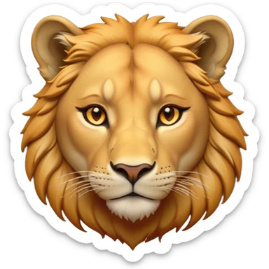 Cinematic Noble Lioness Portrait Emoji, Poised and regal, with a graceful, athletic build and a sleek, tawny Fur, piercing soulful amber eyes, Simplified yet sharp and sophisticated features, highly detailed, glowing with a warm, dignified glow, high shine, intelligent and fierce, stylized with an air of wild elegance, focused and attentive, soft glowing outline, capturing the essence of a watchful and confident lioness, so majestic it feels as though it could silently prowl out of the screen with effortless authority! sticker
