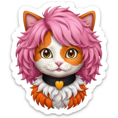 calico cat wear curly pink hair wig sticker