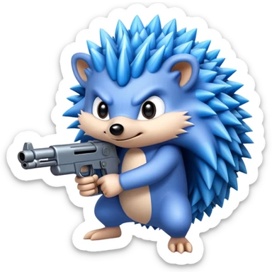 A blue hedgehog with a gun sticker