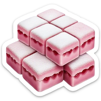 Cinematic Realistic Turkish Delight Dessert Emoji, featuring delicate, chewy confections dusted with powdered sugar rendered with vibrant textures and soft, inviting lighting. sticker