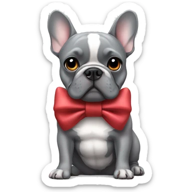 Grey French bulldog with a bow sticker