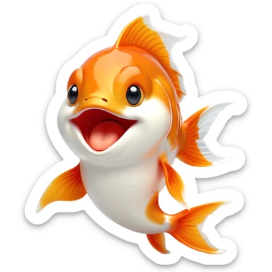 Cinematic Cute Yawning Orange and White Goldfish Portrait Emoji, Head tilted slightly with a dramatic, wide-open yawn, showcasing a smooth body with a balanced blend of orange and white, graceful fins slightly drooping, round golden eyes barely open in drowsy contentment, Simplified yet irresistibly adorable features, highly detailed, glowing with a soft, cozy glow, high shine, relaxed yet expressive, stylized with a touch of whimsy, bright and endearing, soft glowing outline, capturing the essence of a sleepy yet affectionate goldfish, so drowsy it feels like it could float out of the screen and curl up for a nap! sticker