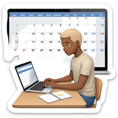 weekly calendar next to person working with unadjusting it with laptop sticker