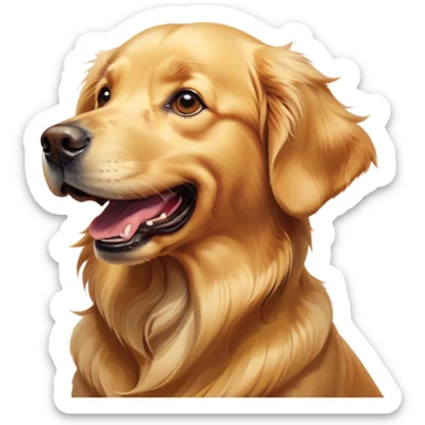 Cinematic Comical Golden Retriever Portrait Emoji, Head tilted dramatically with an exaggeratedly amused expression, featuring a vibrant golden coat with a lively sheen, wide, expressive brown eyes filled with playful disbelief, Simplified yet hilariously expressive features, highly detailed, glowing with a slightly sassy glow, high shine, dramatic yet playful, stylized with an air of cheeky mischief, bright and endearing, soft glowing outline, capturing the essence of a spirited and over-the-top companion, so meme-worthy it feels like it could side-eye its way into internet fame instantly! sticker