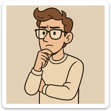 young brown-haired man with white skin, intellectual pose, neutral background, modern style sticker