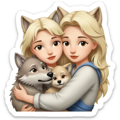 Blonde girl cuddling wolf sticker