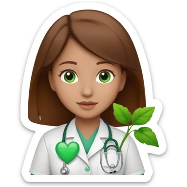 Brown hair Nurse with green heart and plant surround her  sticker