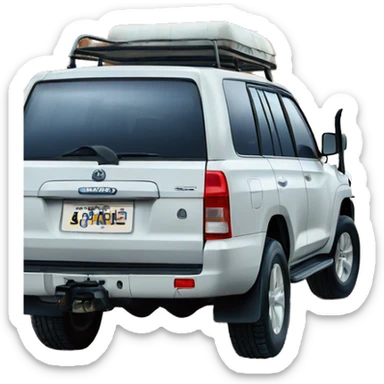back of a Land Cruiser in the desert under blue sky  sticker