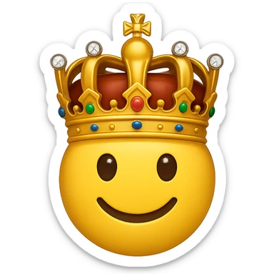 yellow face with gold crown and jewels, digital illustration, emoji style, no background sticker