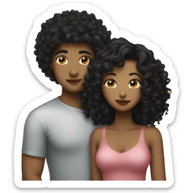 Curly haired couple kissing light with black hair girl has short hair sticker