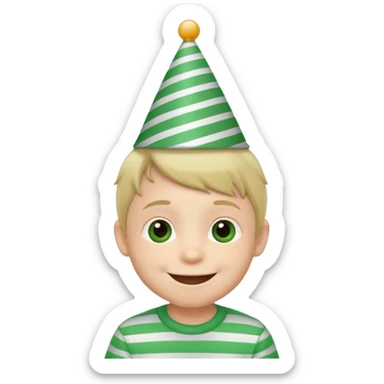 a little boy with birthday hat, striped green shirt















 sticker