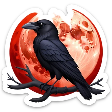 black raven against the backdrop of the red moon sticker
