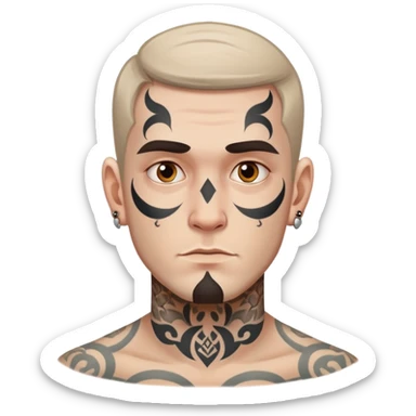 white man with face tattoo, neutral expression sticker