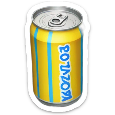Yellow soda can with blue stripe sticker