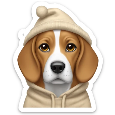 beagle wearing a beige christmas hoodie sticker