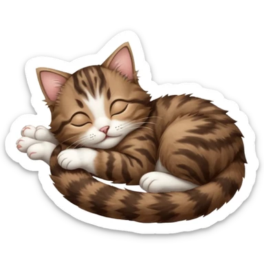 dark brown tabby and white kitten sleeping on its back sticker