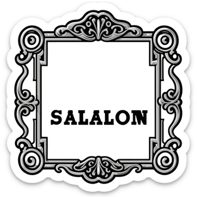 connected BLK letters in western saloon font style with silver outline, transparent background, old west typography, black text with ornate silver frame sticker