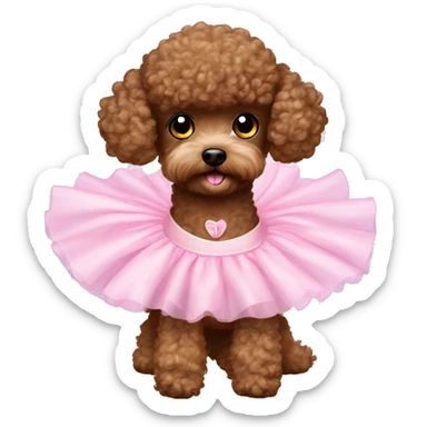 miniature brown curly hair poodle with a light pink ballet tutu skirt sticker