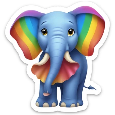 Rainbow elephant fanning duck with its ears sticker