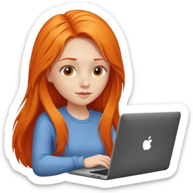 a girl who has a long orange hair is using a laptop sticker