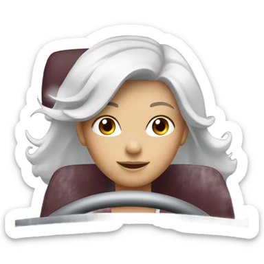 White car with a burgundy haired girl driving sticker