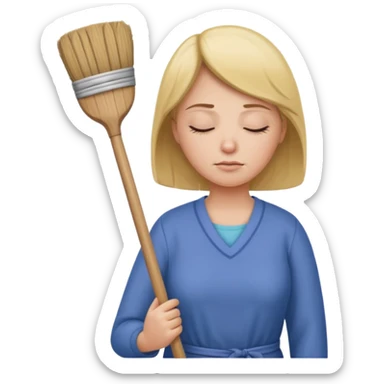 Sleeping Mom holding broom sticker