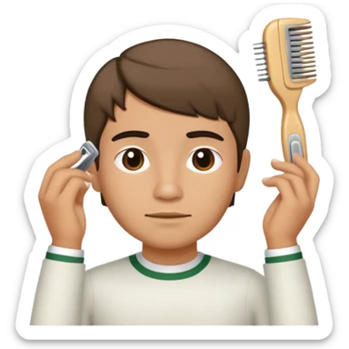 mexican person with a edgar haircut fixing hair sticker