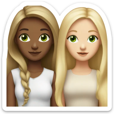 two besties with straight hair, one blonde with green eyes and one brunette with brown eyes  sticker