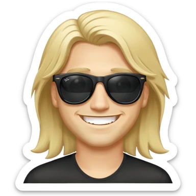 a blond guy with medium long hair massive smile with black rayban sunglasses sticker