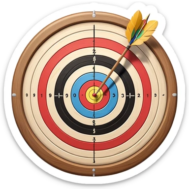 A bow and arrow aimed at a target, with the arrow in mid-flight towards the bullseye. The target's concentric rings are visible, emphasizing the precision and focus required in archery. The background is simple, highlighting the equipment and the sport's accuracy. sticker